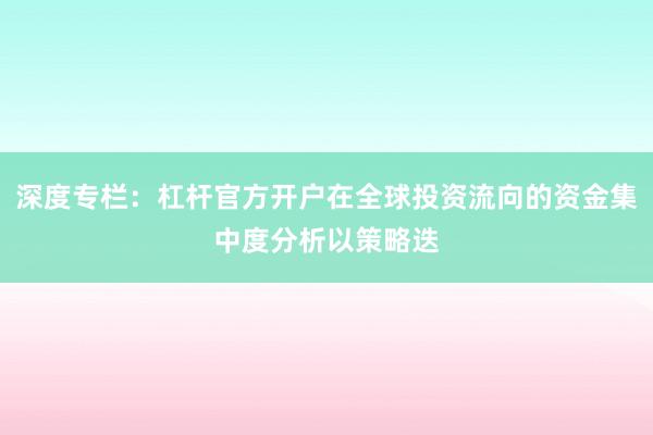 深度专栏：杠杆官方开户在全球投资流向的资金集中度分析以策略迭