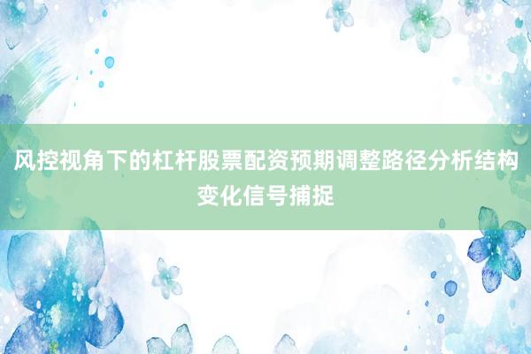 风控视角下的杠杆股票配资预期调整路径分析结构变化信号捕捉
