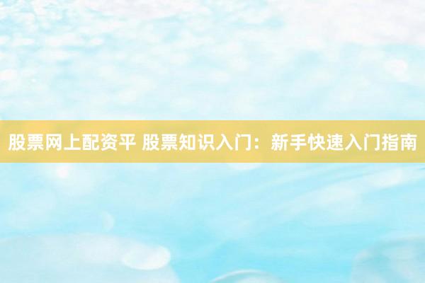 股票网上配资平 股票知识入门：新手快速入门指南