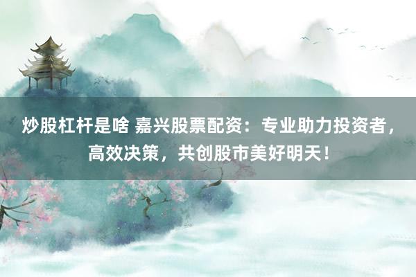 炒股杠杆是啥 嘉兴股票配资：专业助力投资者，高效决策，共创股市美好明天！