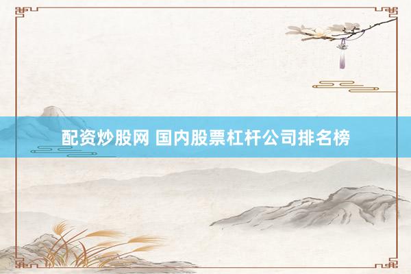 配资炒股网 国内股票杠杆公司排名榜