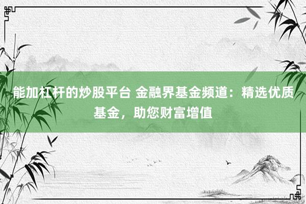 能加杠杆的炒股平台 金融界基金频道：精选优质基金，助您财富增值
